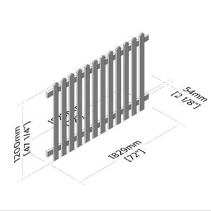 Isometric view of a picket fence panel 6ft x 4ft front