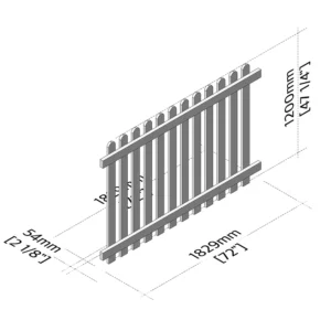 Isometric view of a picket fence panel 6ft x 4ft rear