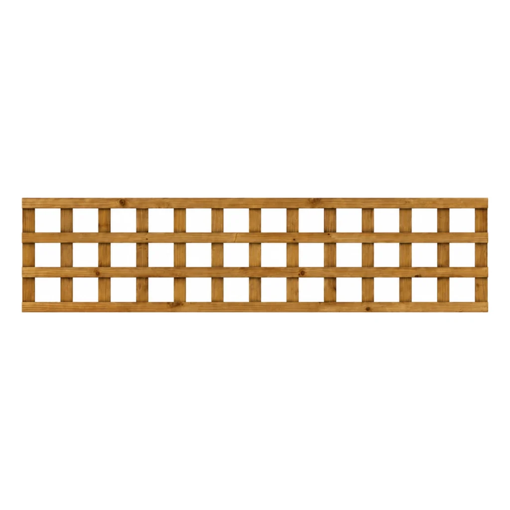 Brown-treated standard square trellis panel, 18 inches high by 6ft wide.