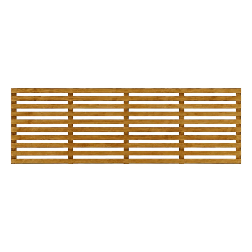 Brown-treated horizontal slatted trellis panel, 2ft high by 6ft wide.
