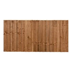 3ft x 6ft wooden fence panel made of vertical brown timber planks on a white background