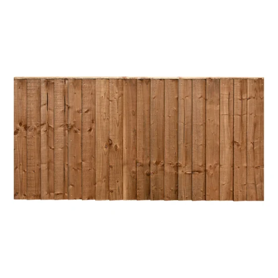 3ft x 6ft wooden fence panel made of vertical brown timber planks on a white background