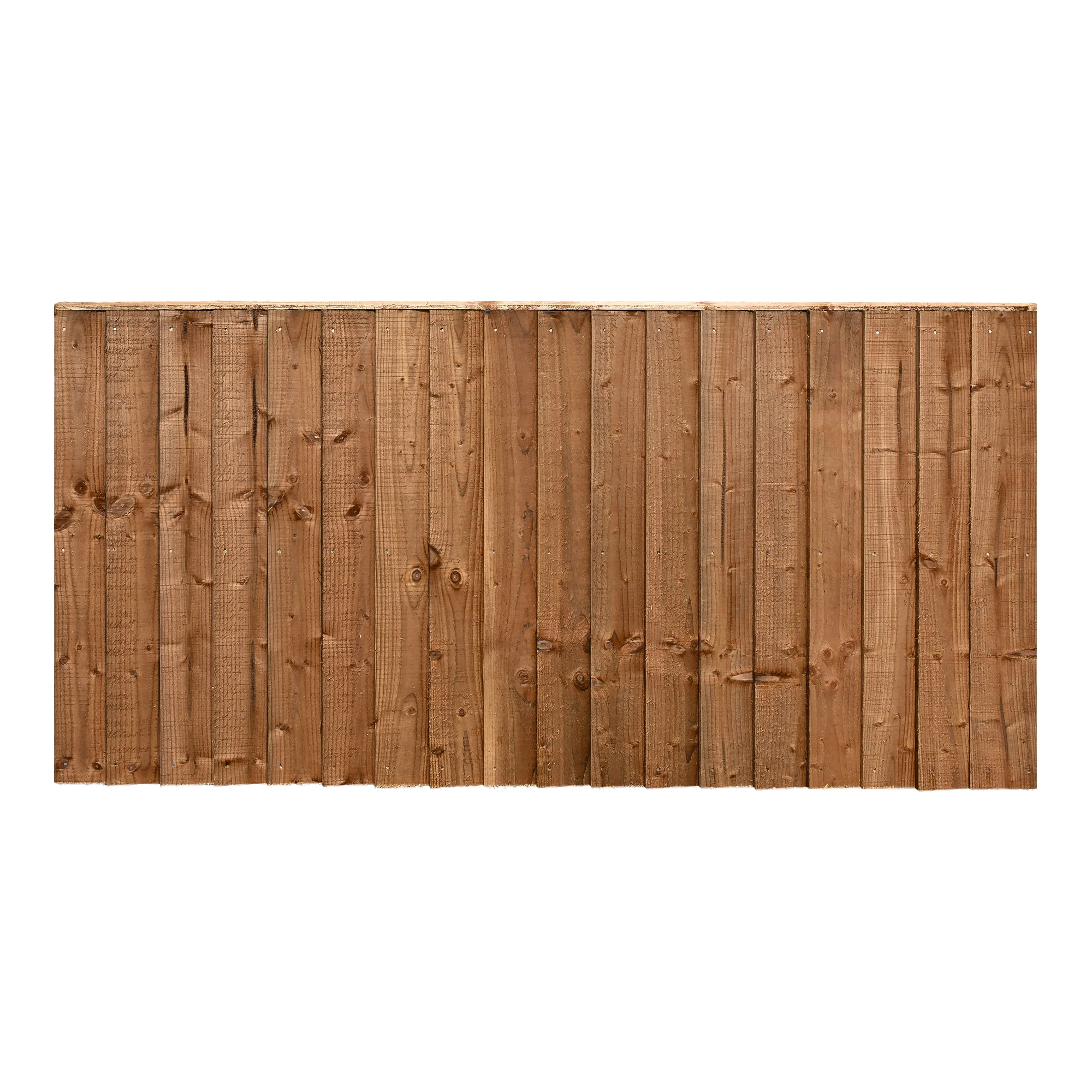 3ft x 6ft wooden fence panel made of vertical brown timber planks on a white background