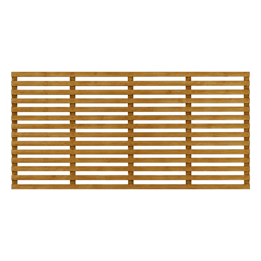 Brown-treated horizontal slatted trellis panel, 3ft high by 6ft wide.