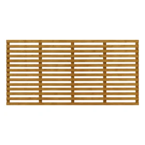 Brown-treated horizontal slatted trellis panel, 3ft high by 6ft wide.