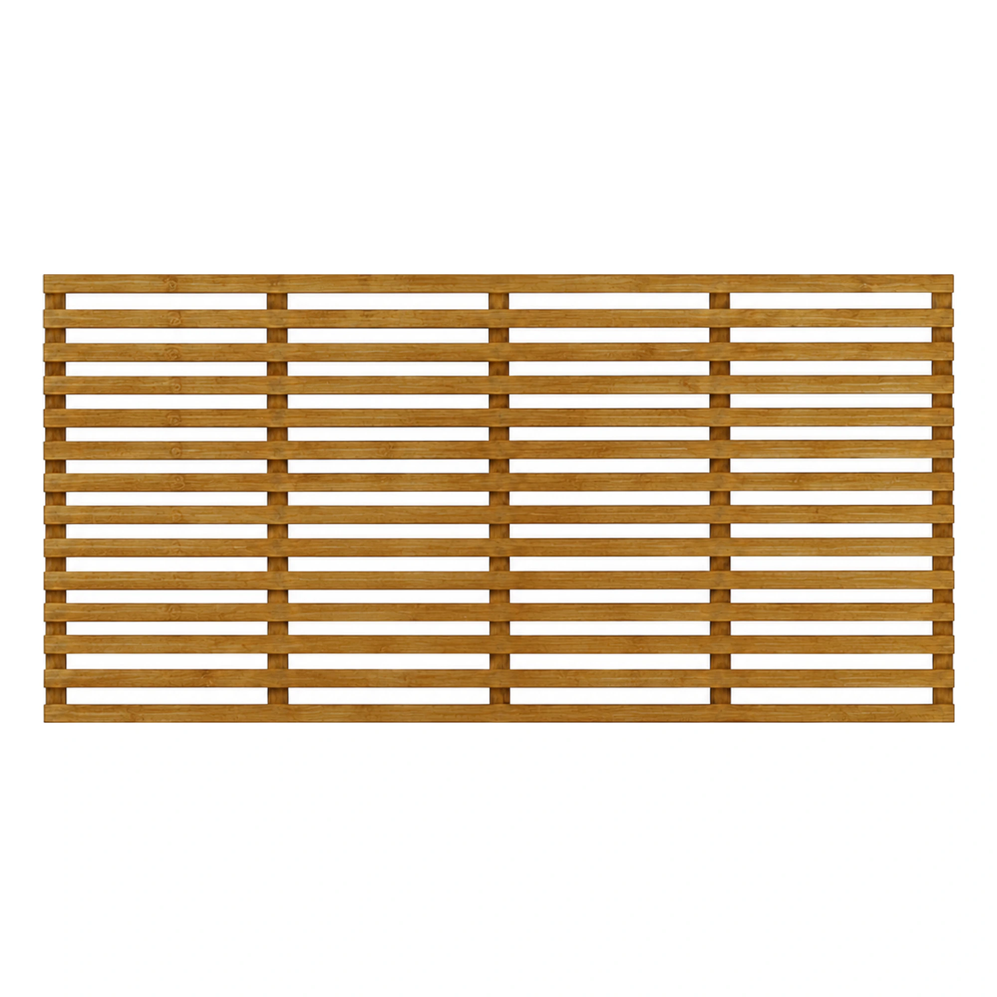 Brown-treated horizontal slatted trellis panel, 3ft high by 6ft wide.