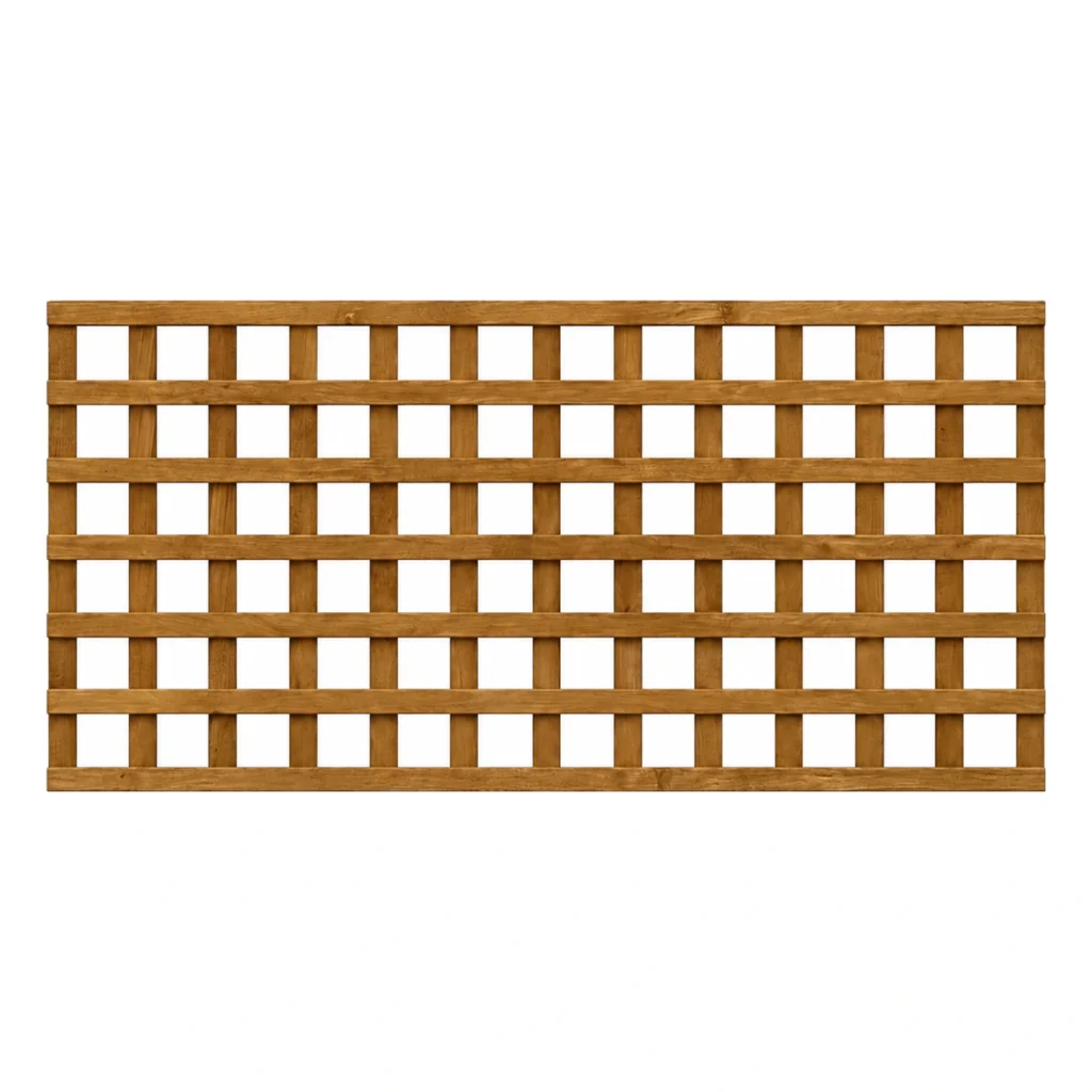 Brown-treated standard square trellis panel, 3ft high by 6ft wide.