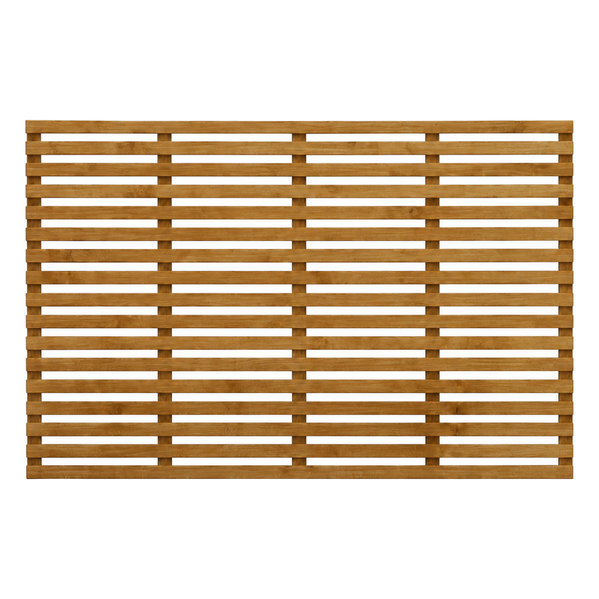 Brown-treated horizontal slatted trellis panel, 4ft high by 6ft wide.