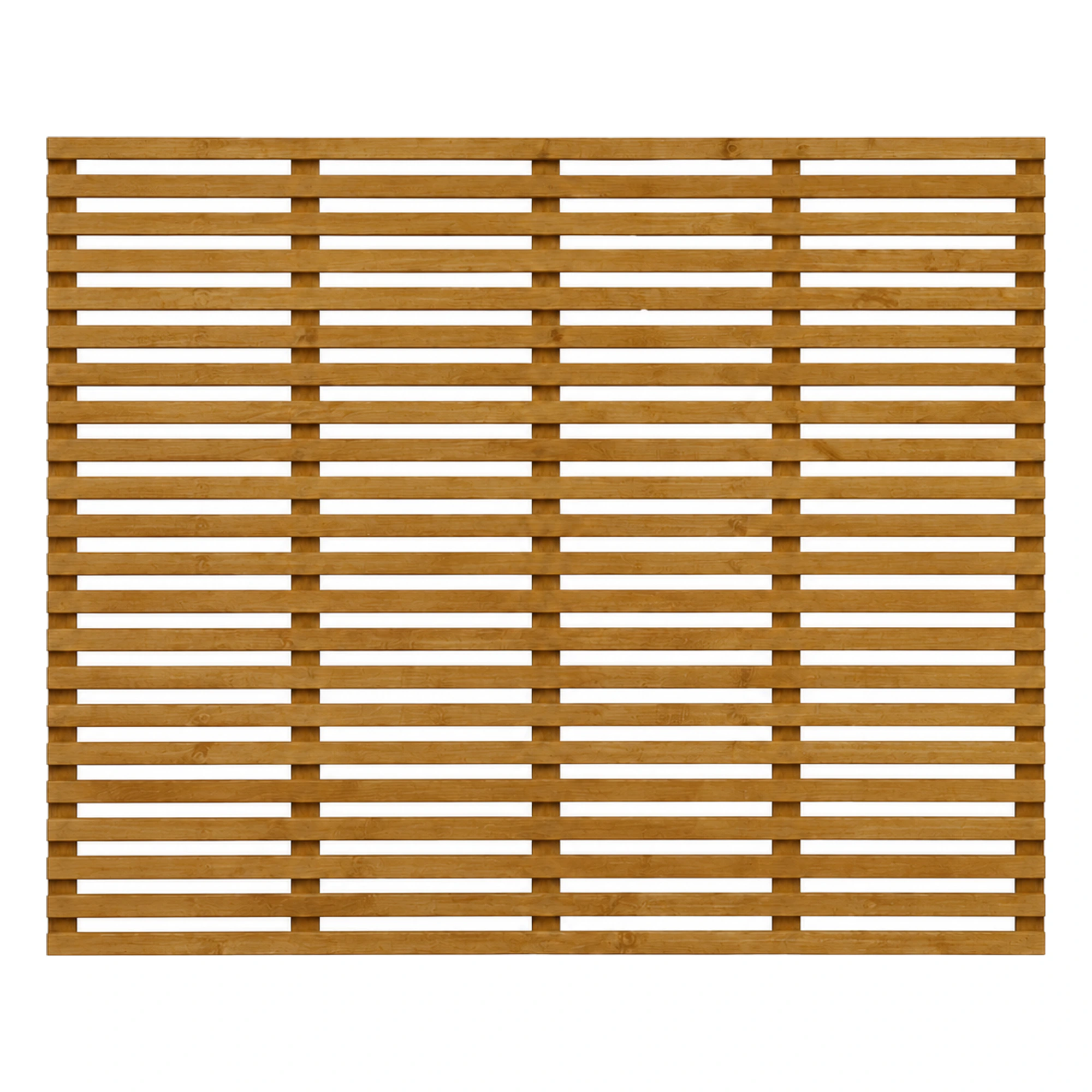 Brown-treated horizontal slatted trellis panel, 5ft high by 6ft wide.