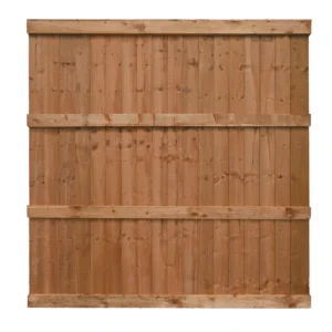 6ft Wooden fence panel made of vertical timber boards with horizontal support rails rear view