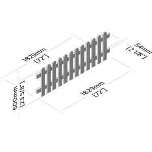 Isometric view of a picket fence panel 6ft x 2ft front