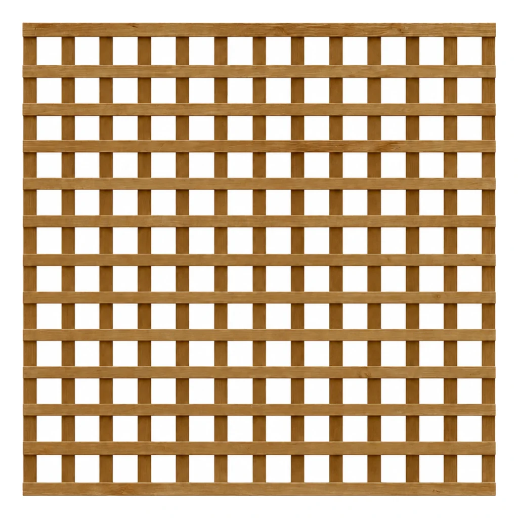 Brown-treated standard square trellis panel, 6ft high by 6ft wide.