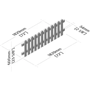 2ft x 6ft picket fence detail drawing front isometric