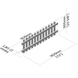 2ft x 6ft picket fence detail drawing rear isometric