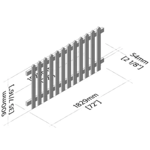 Isometric view of a picket fence panel 6ft x 3ft front