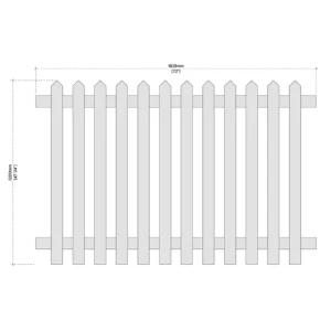 front view of 6ft x 4ft pointed top picket fence panel