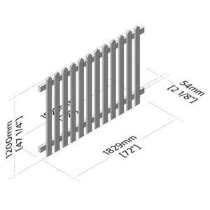 isometric front tehcnical view 6ft x 4ft picket fence panel pointed