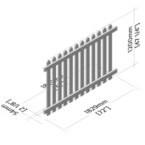 6ft x 4ft pointed picket rear isometric view