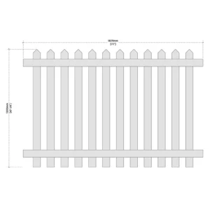 rear view of a 6ft x 4ft picket fence panel with pointed top