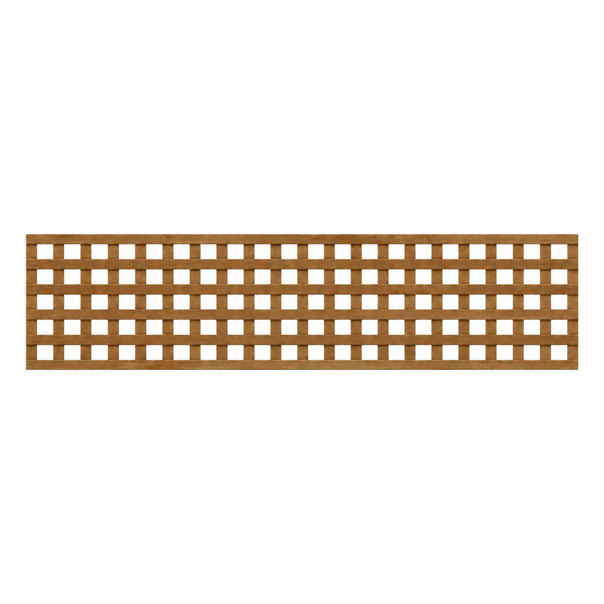 Brown-treated privacy trellis panel, 18 inches high by 6ft wide.