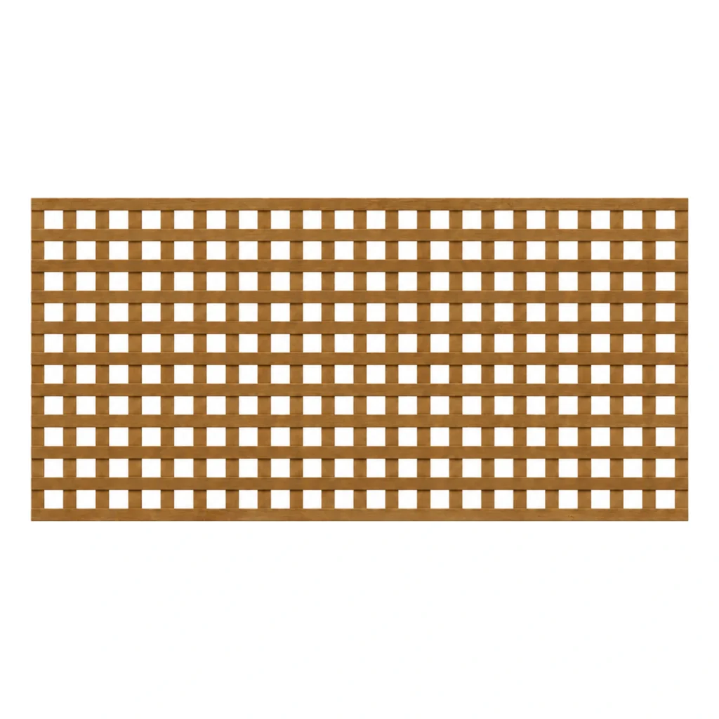 Brown-treated privacy trellis panel, 3ft high by 6ft wide.