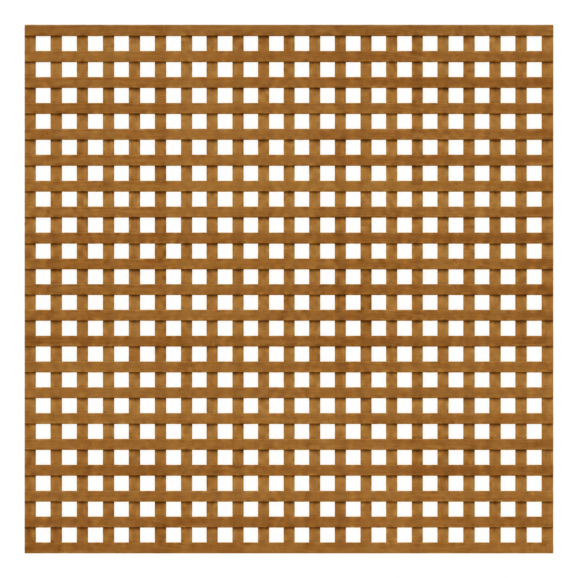 Brown-treated privacy trellis panel, 6ft high by 6ft wide.