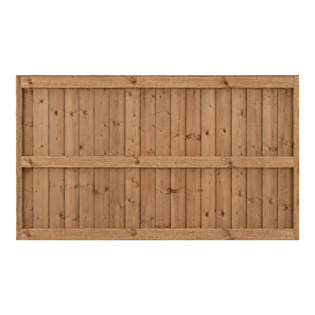 3ft 6in x 6ft Wooden garden fence panel with vertical boards and horizontal support rails