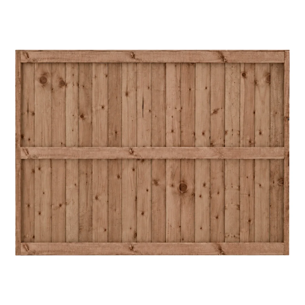 4ft 6in x 6ft Wooden fence panel made of vertical timber boards with horizontal supports