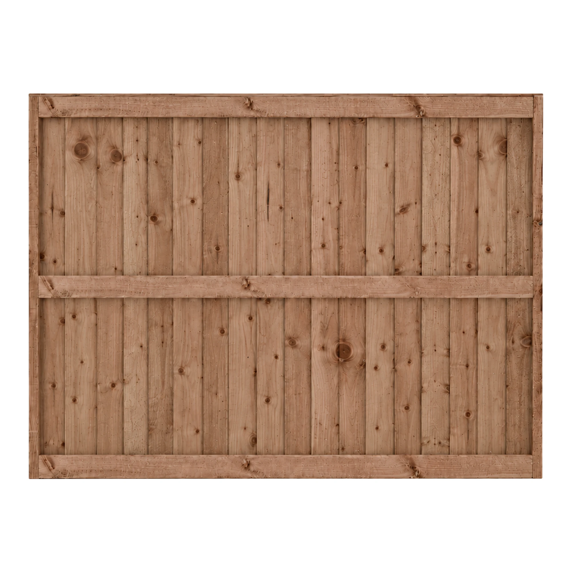 4ft 6in x 6ft Wooden fence panel made of vertical timber boards with horizontal supports