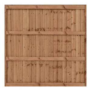 Close-up of a wooden fence with vertical timber planks and horizontal support rails and full frame