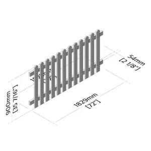 Isometric view of a picket fence panel 6ft x 3ft front